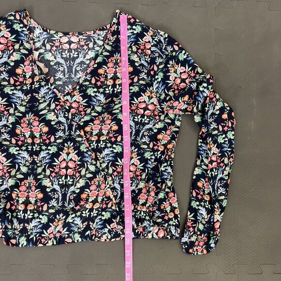 NWT Ann Taylor Loft Navy Flower Print Peasant Top Sz M White Elastic Waistband - Picture 7 of 10